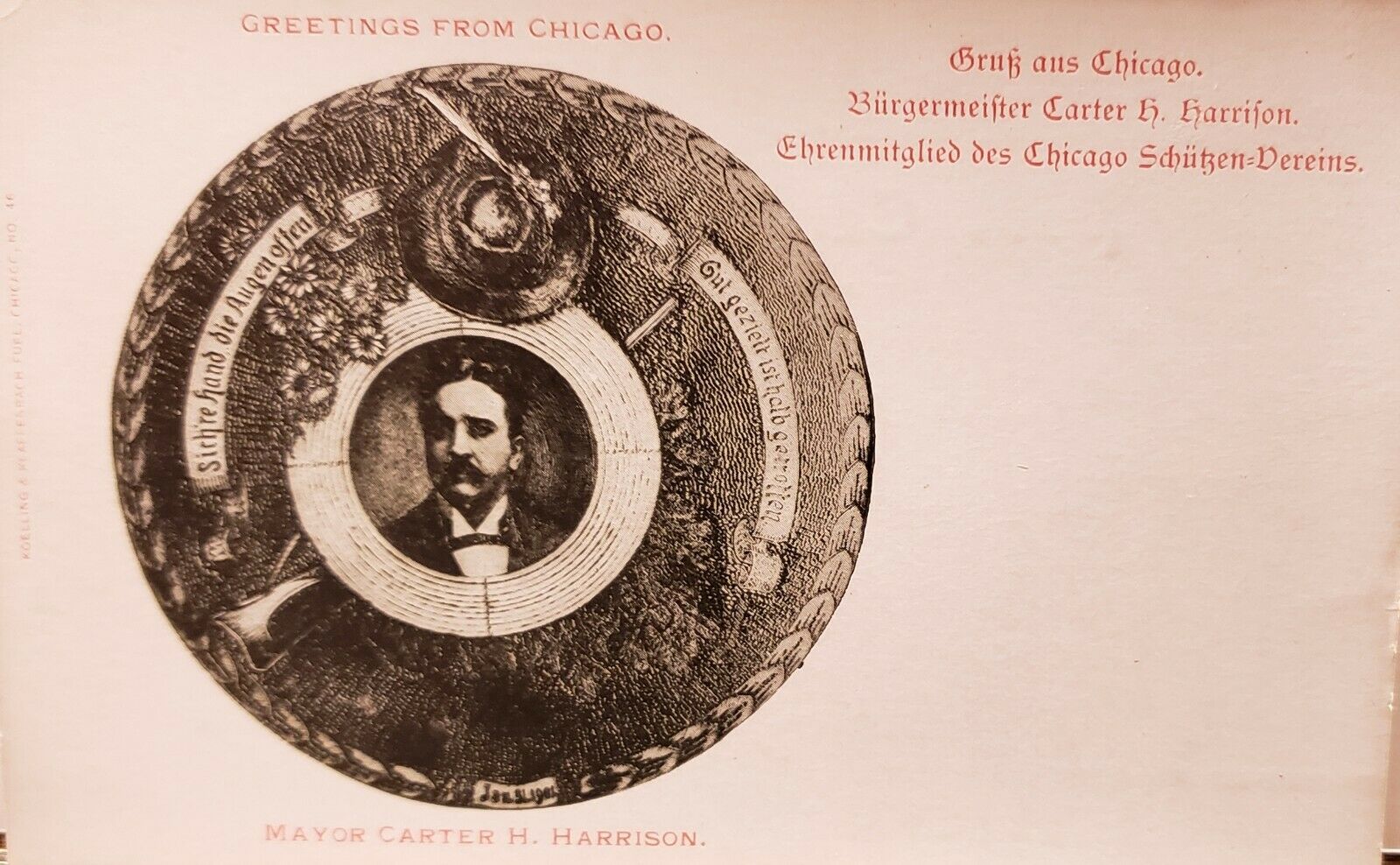 Antique Vintage German Postcard Assassinated Chicago Il Mayor Carter H Harrison