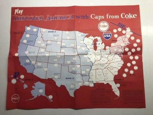 Vintage 1962 Coke Discover America With Caps From Coke Map