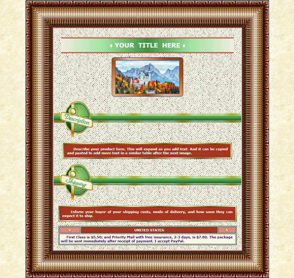 Auction Template Geometric Border Design Brown Green - Free Email Shipping